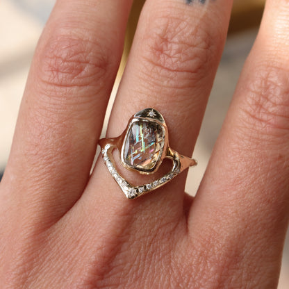 Custom Rainbow Lattice Sunstone Star Fall Ring