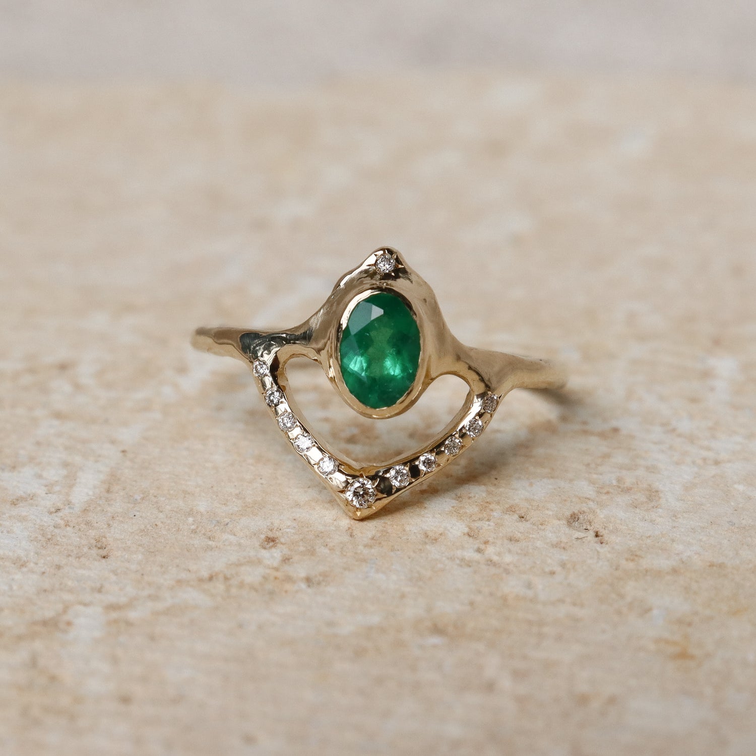 Custom Emerald Starfall Engagement Ring + Diadem Band