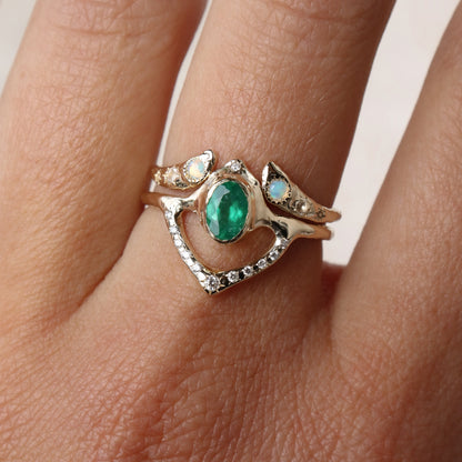 Custom Emerald Starfall Engagement Ring + Diadem Band
