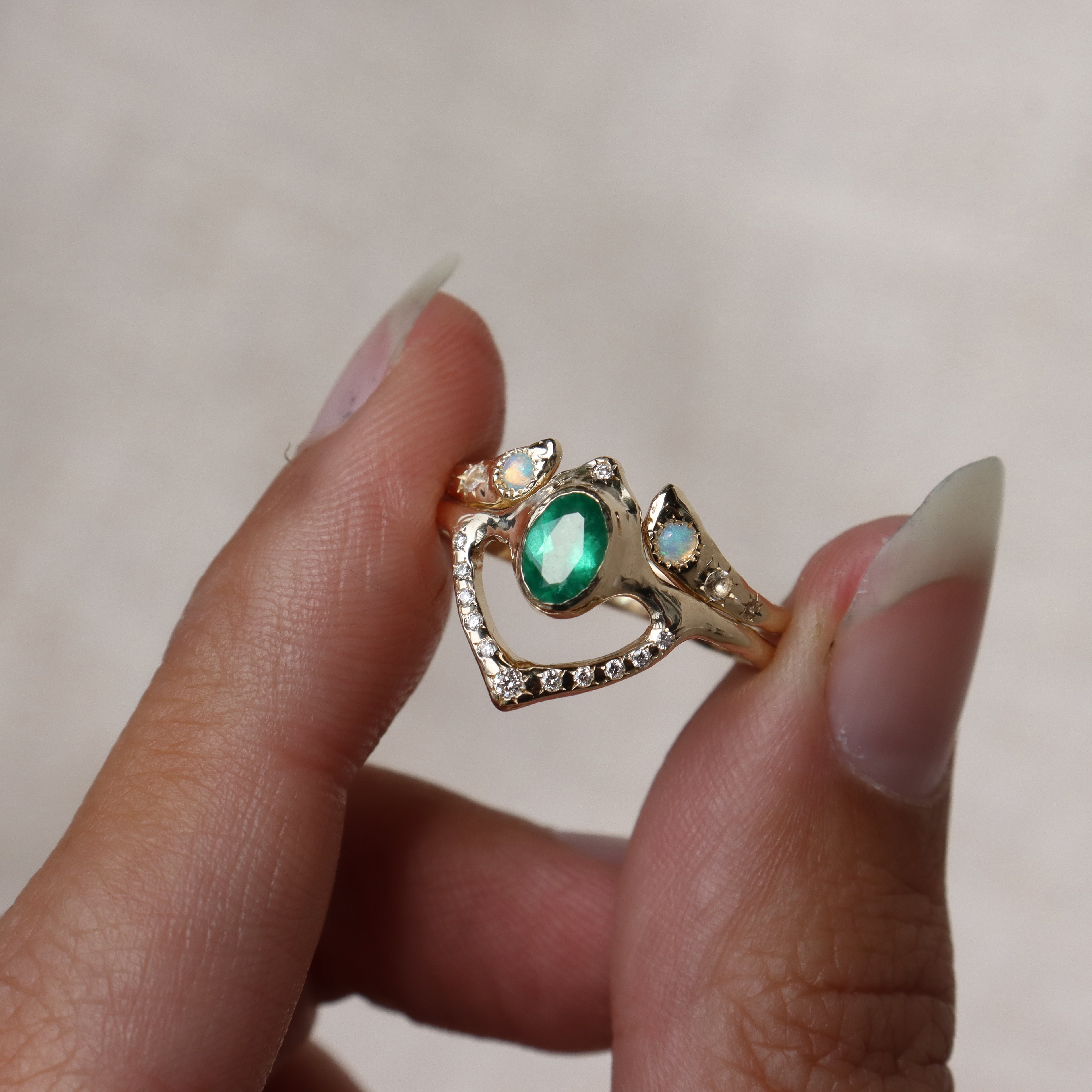 Custom Emerald Starfall Engagement Ring + Diadem Band