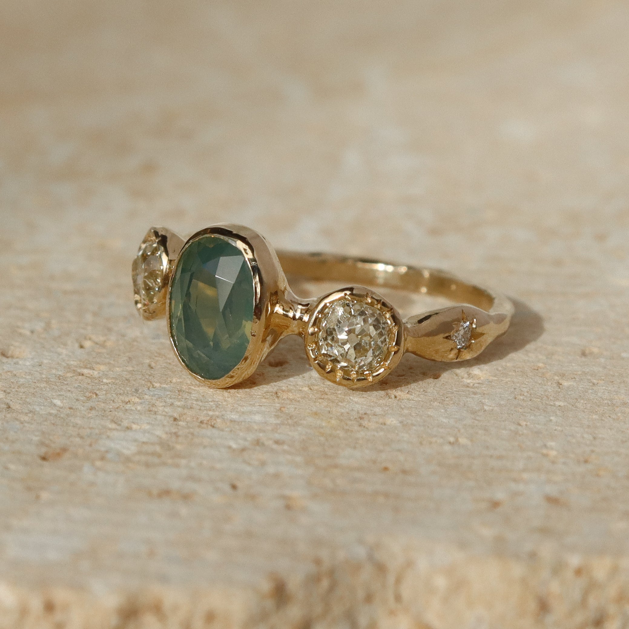 Naiad Ring | Australian Sapphire, Old Mine Diamonds, Diamonds, 14k Gold