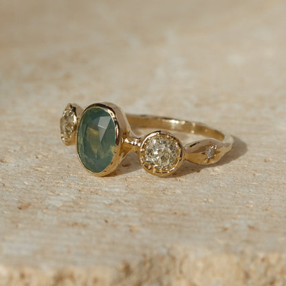 Naiad Ring | Australian Sapphire, Old Mine Diamonds, Diamonds, 14k Gold