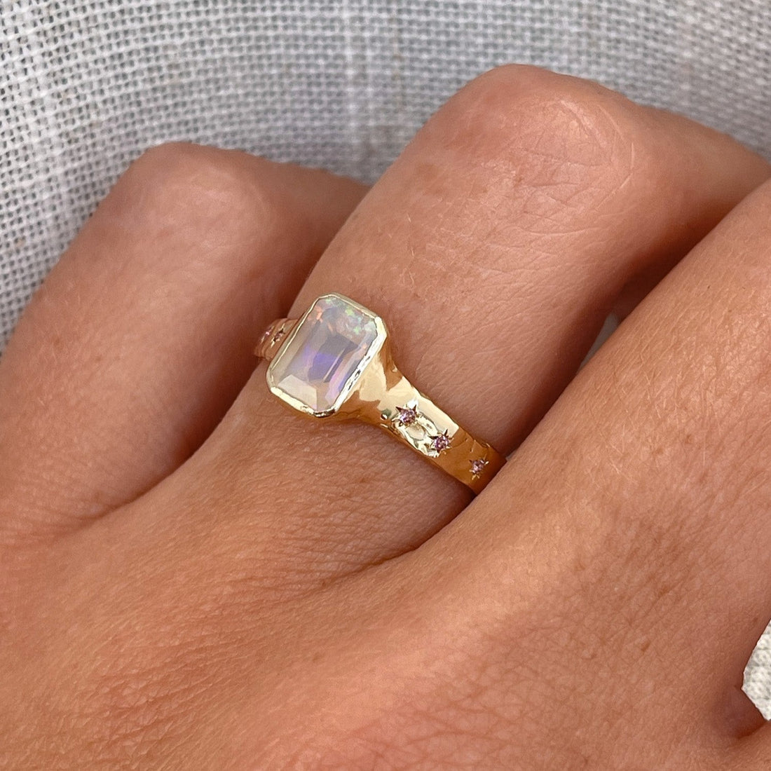 Ethereal Dream Ring | Opal, Ombre Pink Sapphires, 14k Gold