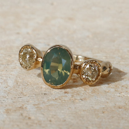 Naiad Ring | Australian Sapphire, Old Mine Diamonds, Diamonds, 14k Gold