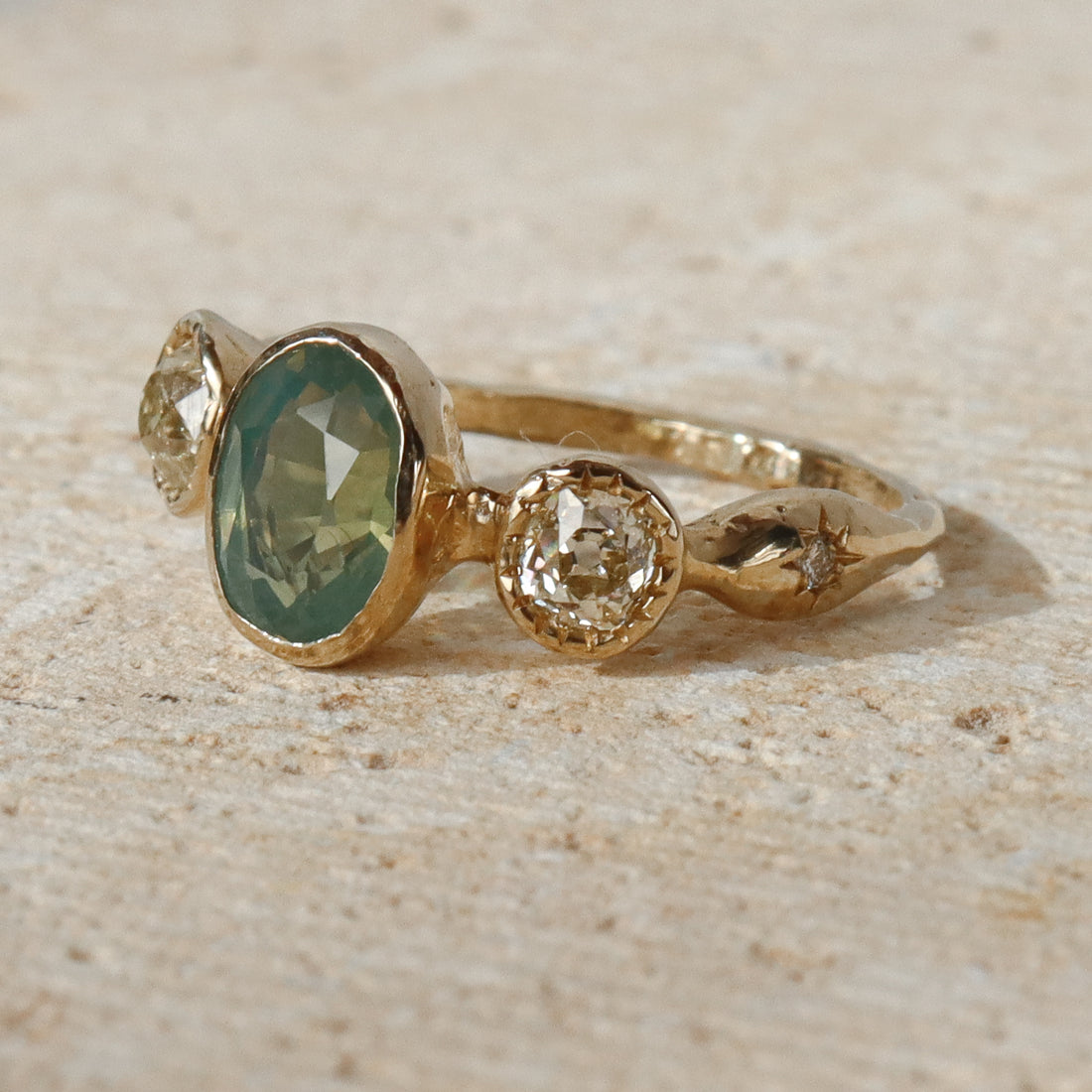 Naiad Ring | Australian Sapphire, Old Mine Diamonds, Diamonds, 14k Gold