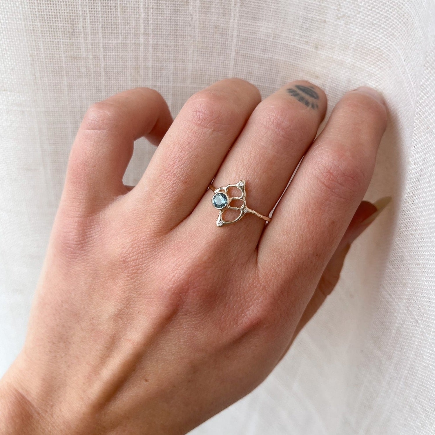 Custom Sacred Sea Ring with Sapphire and Diamonds