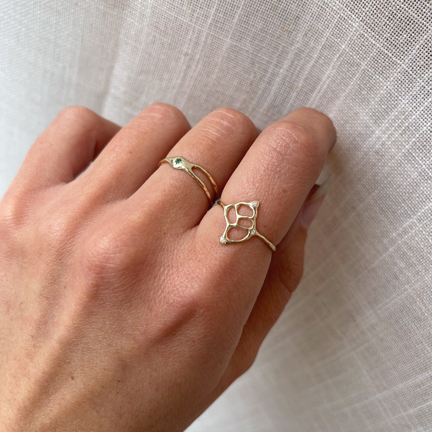 The Sacred Sea | 14k Gold Conch Shell Ring with Diamonds