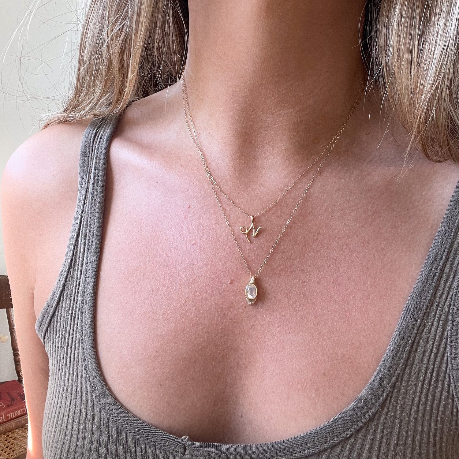 Custom Moonstone and Diamond Necklace