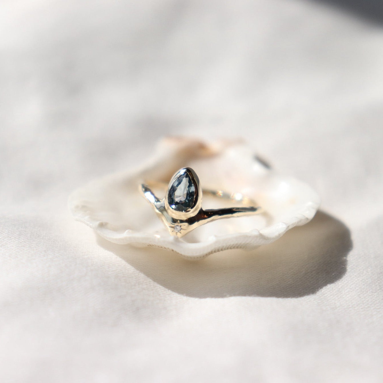 Custom Blue Sapphire Reign of Light Ring and Diamond Stacking Band