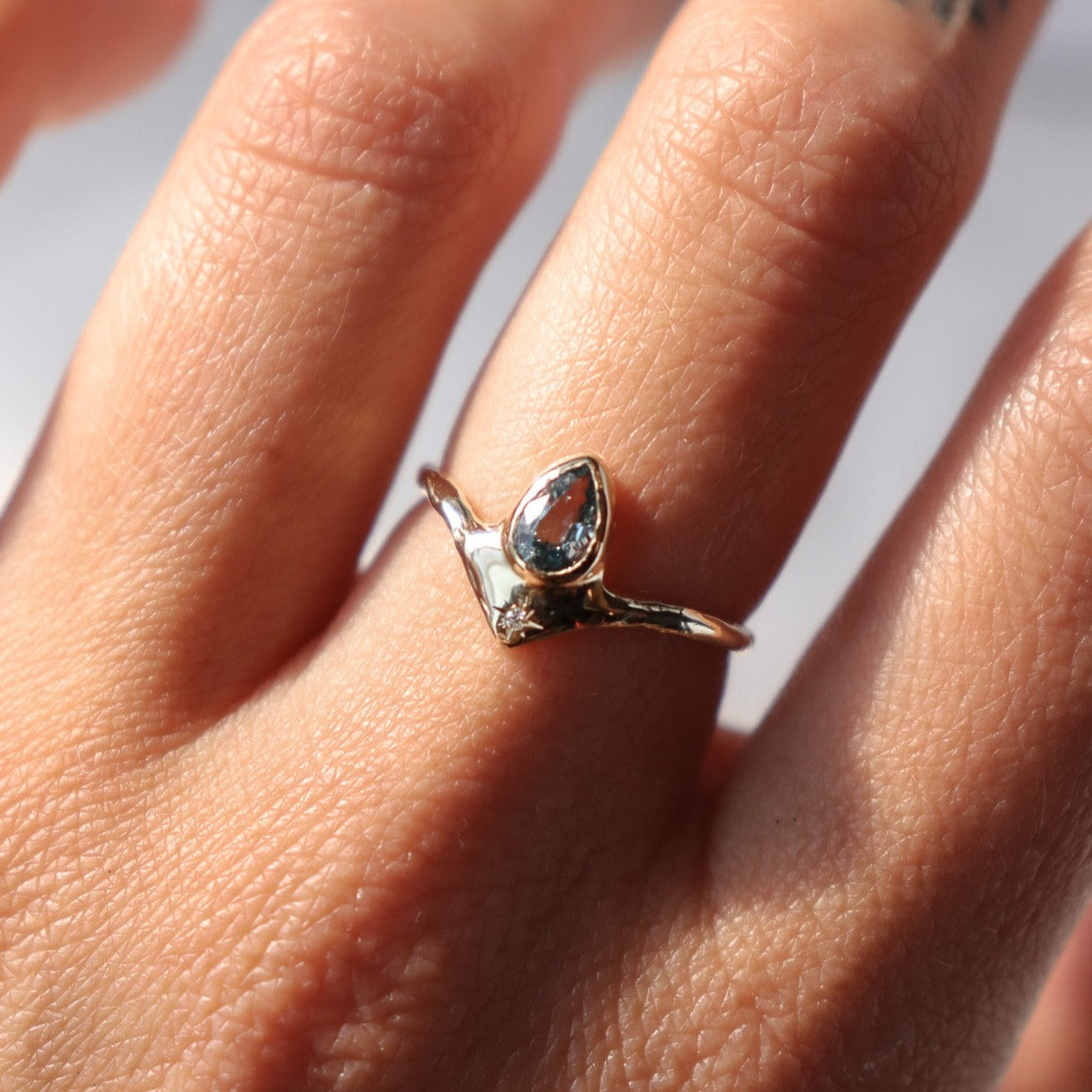 Custom Blue Sapphire Reign of Light Ring and Diamond Stacking Band