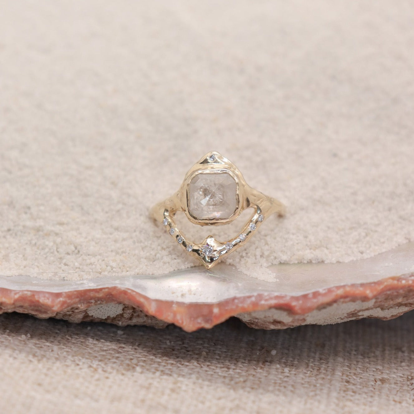 Starfall Ring | Icy Diamond and White Diamonds, 14k Gold