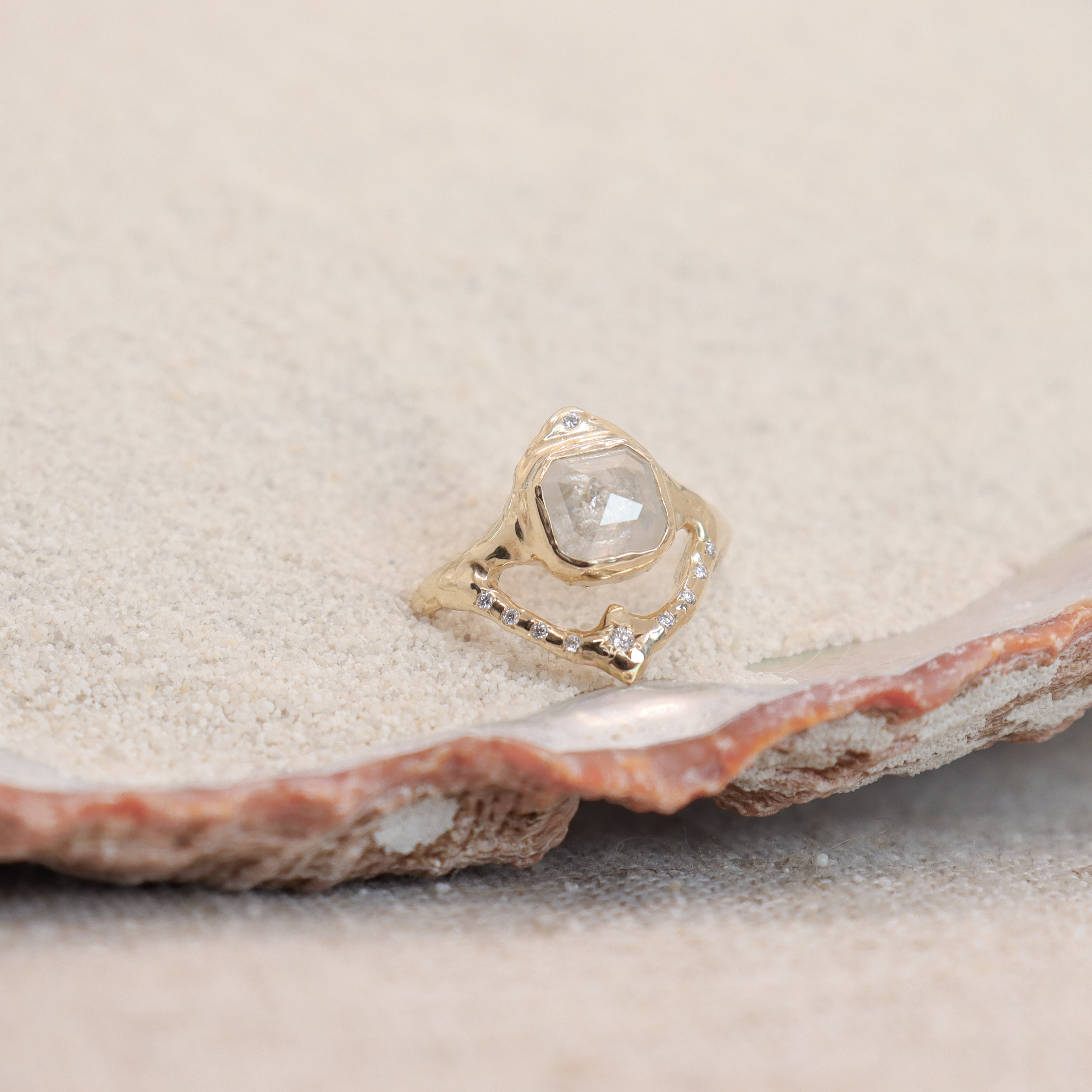 Starfall Ring | Icy Diamond and White Diamonds, 14k Gold