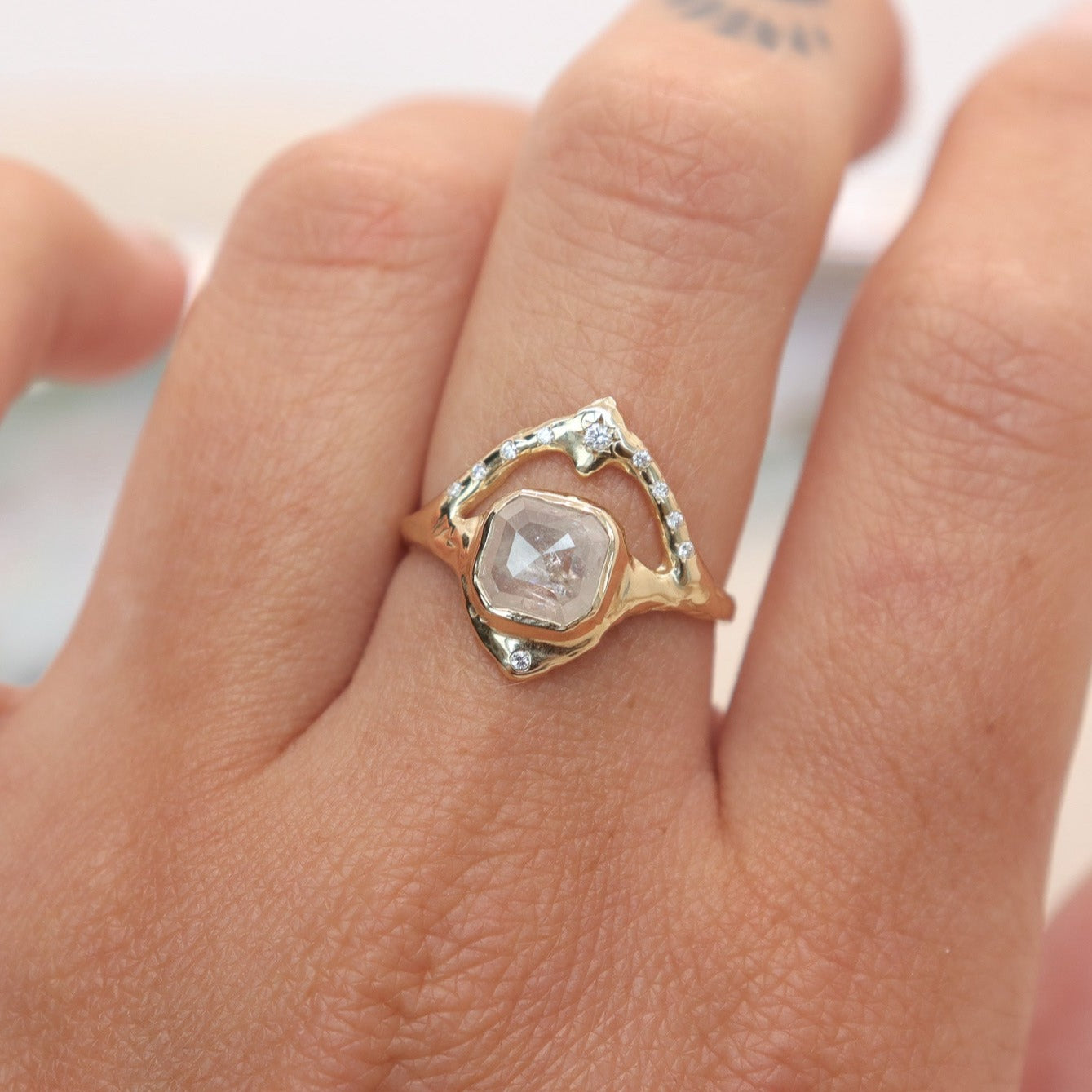 Starfall Ring | Icy Diamond and White Diamonds, 14k Gold