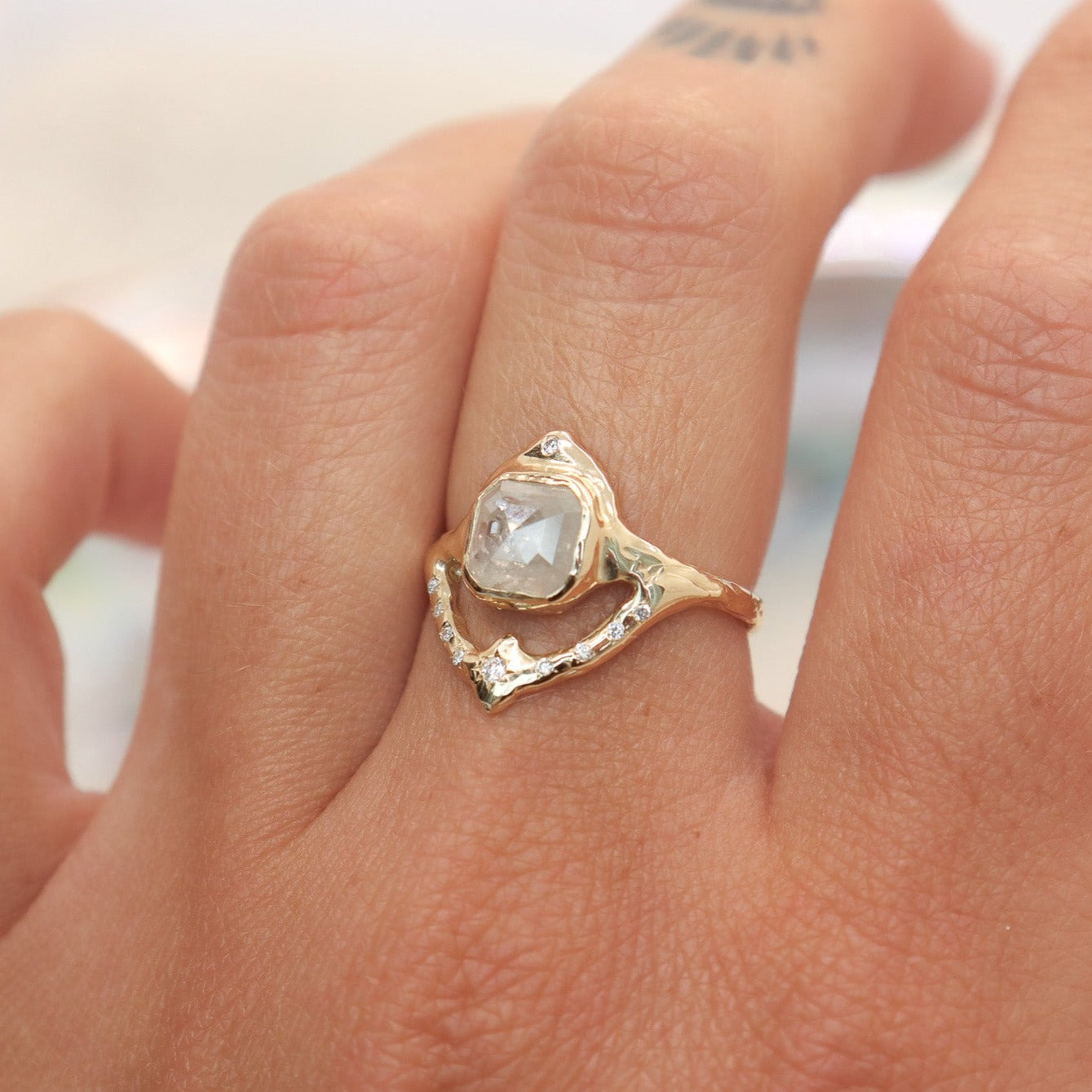 Starfall Ring | Icy Diamond and White Diamonds, 14k Gold