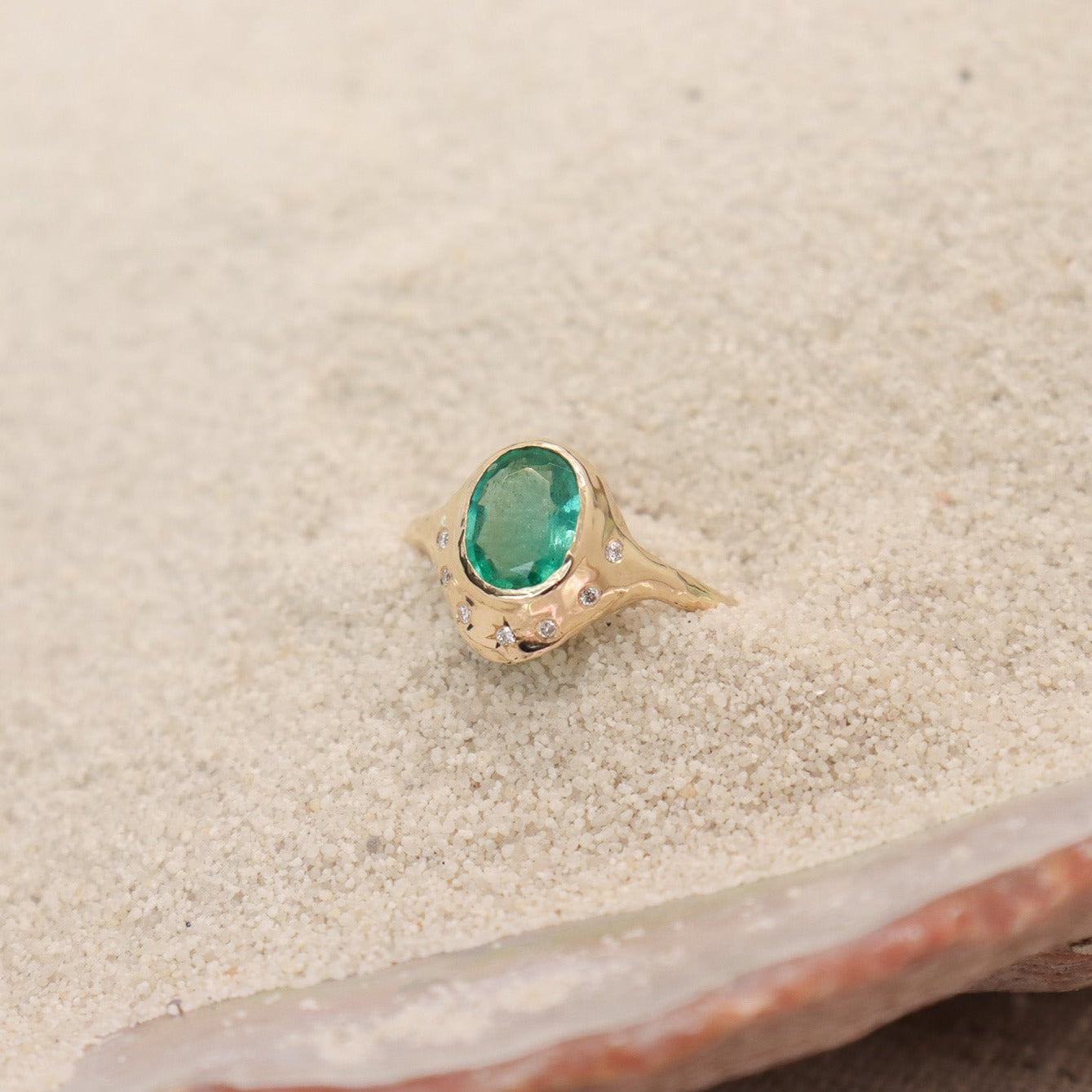 North Star Ring | Emerald and Diamonds, 14k Gold