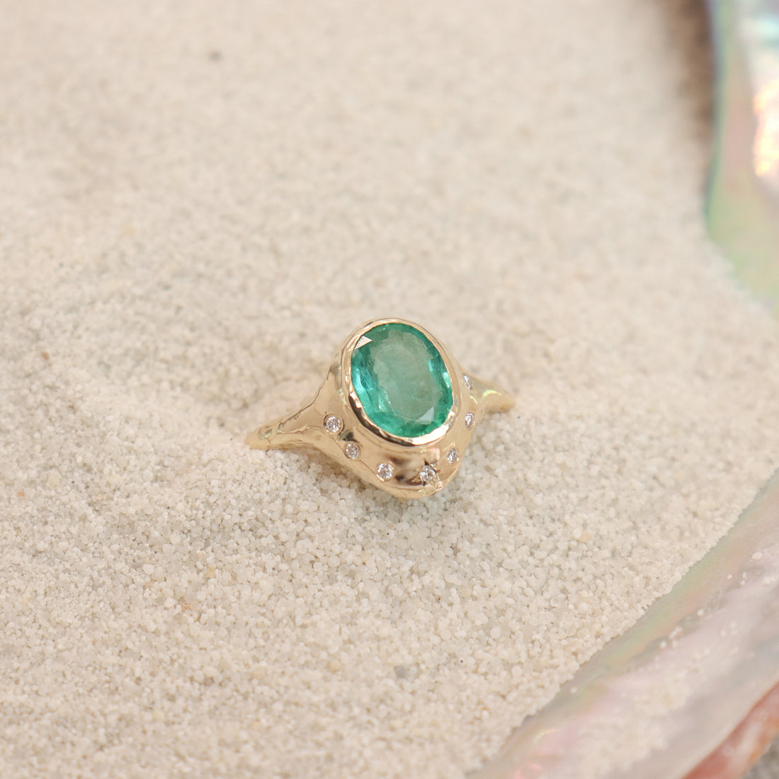 North Star Ring | Emerald and Diamonds, 14k Gold