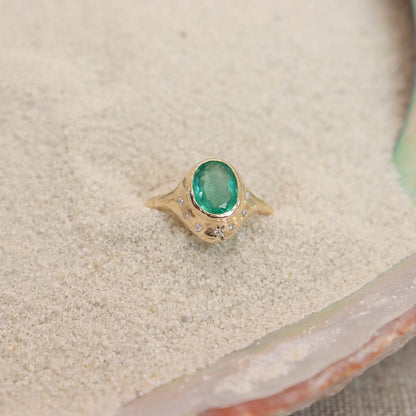 North Star Ring | Emerald and Diamonds, 14k Gold