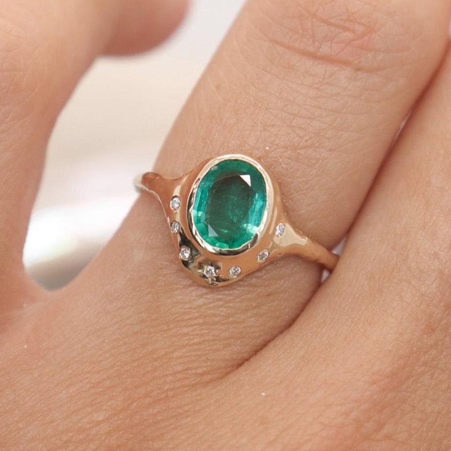 North Star Ring | Emerald and Diamonds, 14k Gold