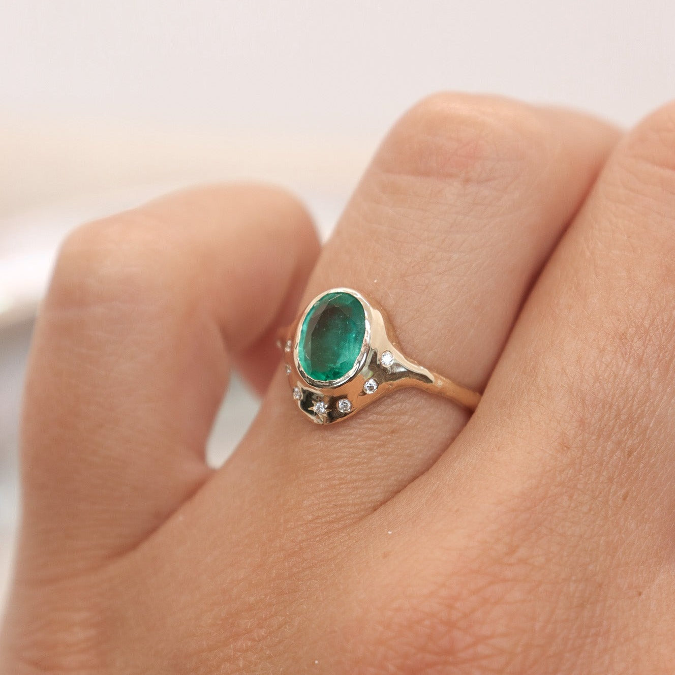 North Star Ring | Emerald and Diamonds, 14k Gold