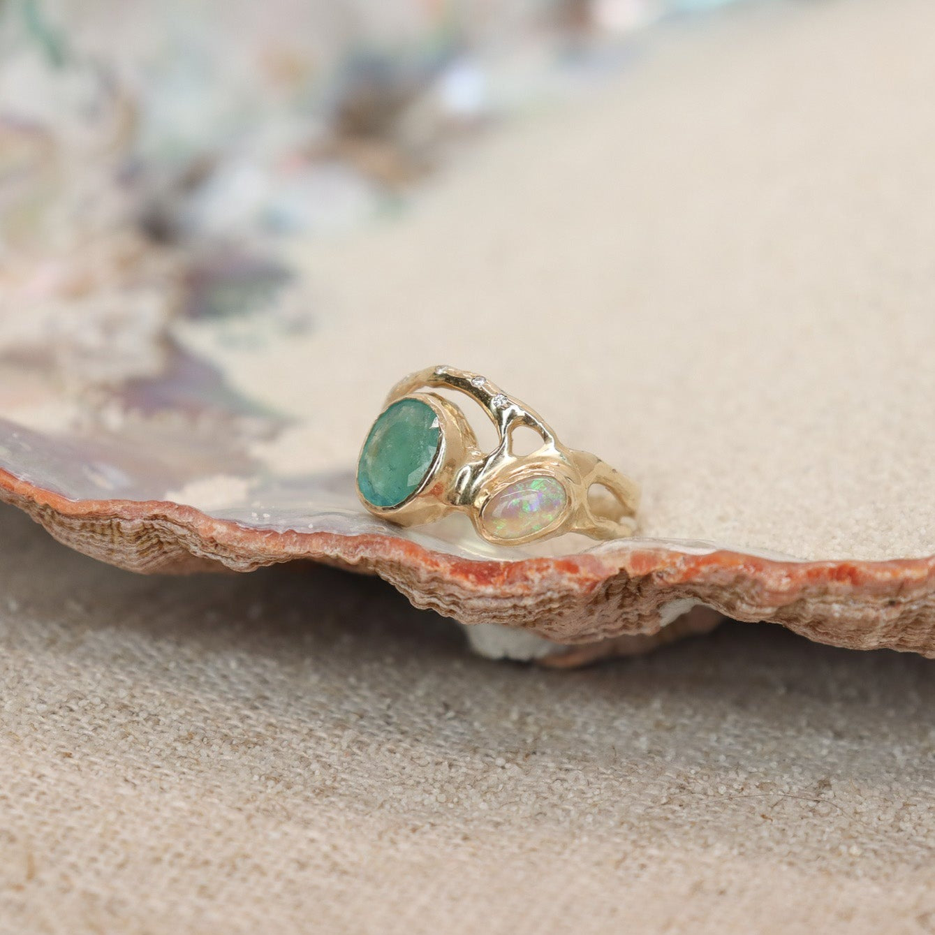 Mermaid Lagoon Ring | Paraiba Tourmaline, Opal, Diamonds, 14k Gold