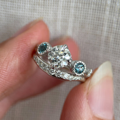 Custom Old Euro Diamond and Aquamarine Engagement Ring