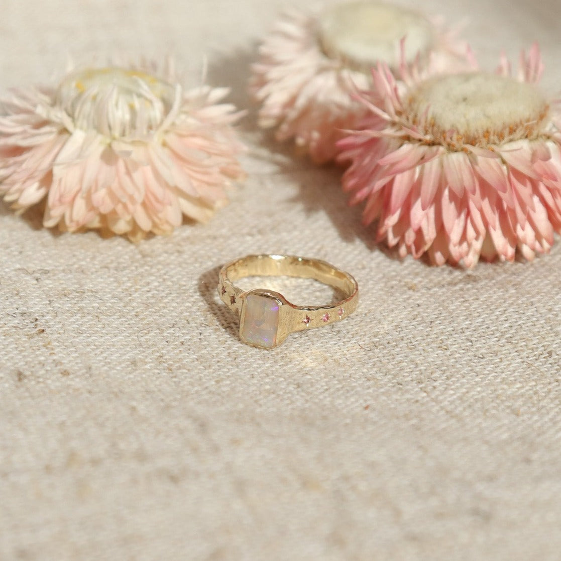Ethereal Dream Ring | Opal, Ombre Pink Sapphires, 14k Gold