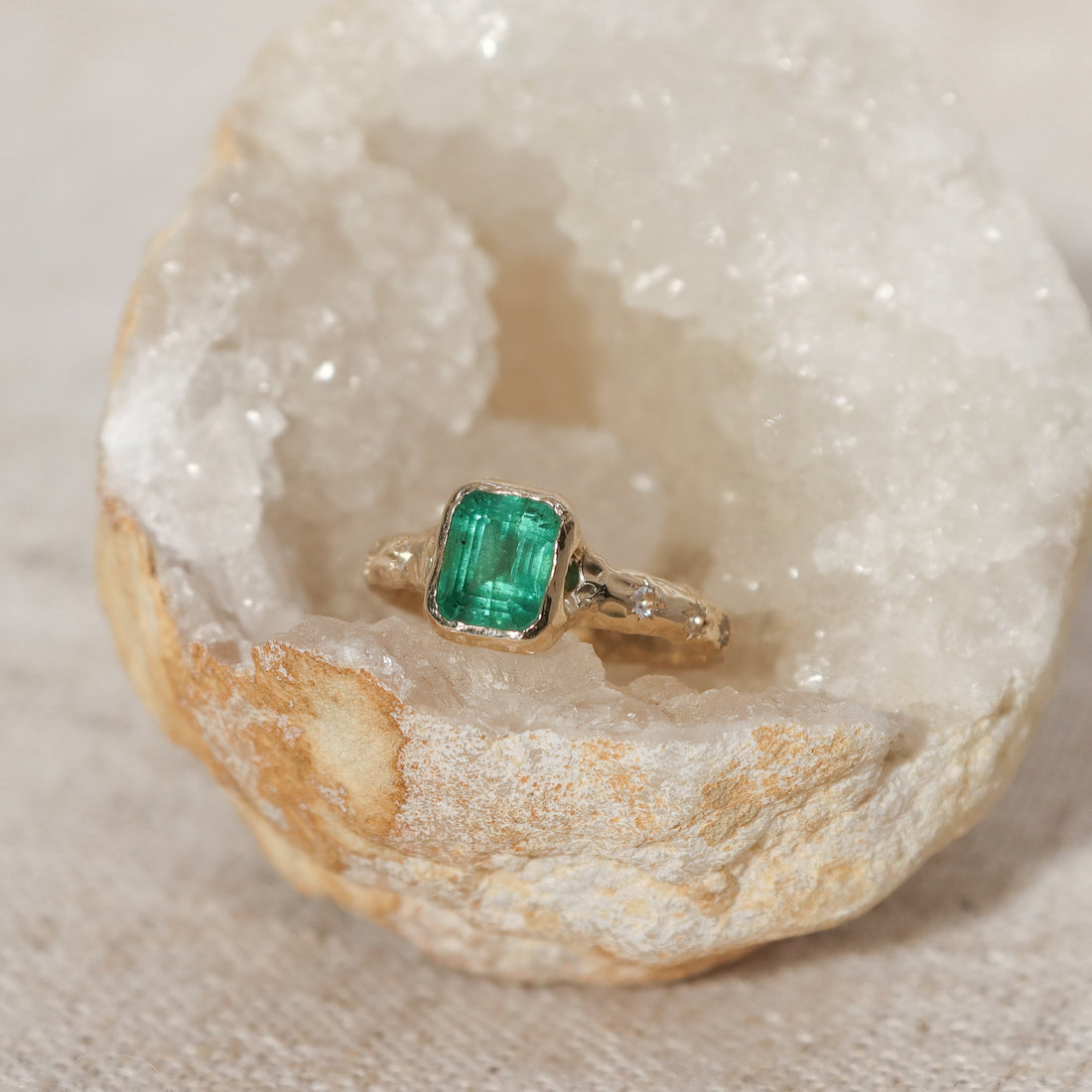 Emerald and Moonstone Ethereal Dream Ring | 14k Gold