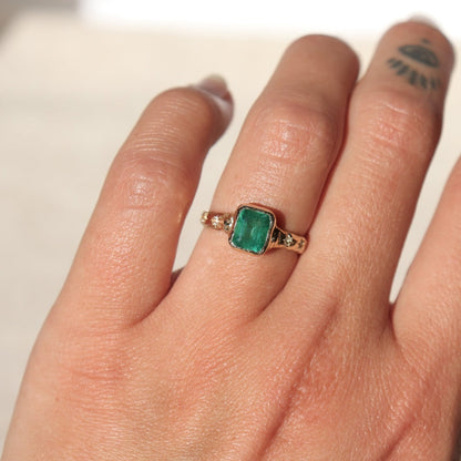 Emerald and Moonstone Ethereal Dream Ring | 14k Gold