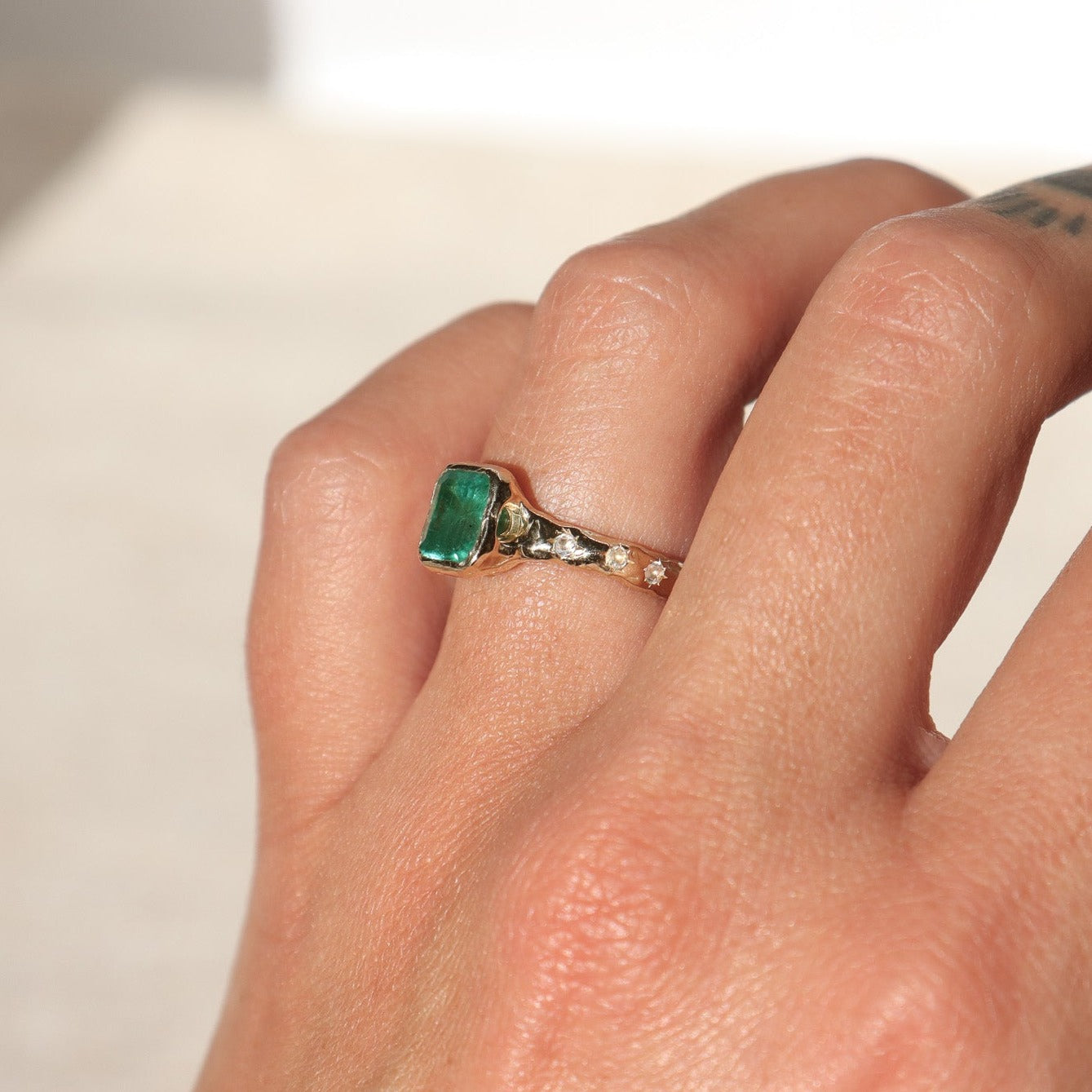 Emerald and Moonstone Ethereal Dream Ring | 14k Gold