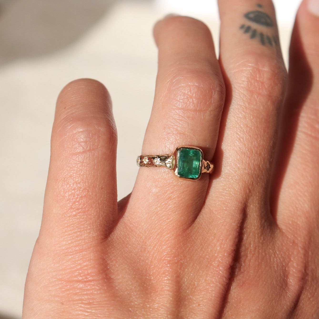 Emerald and Moonstone Ethereal Dream Ring | 14k Gold