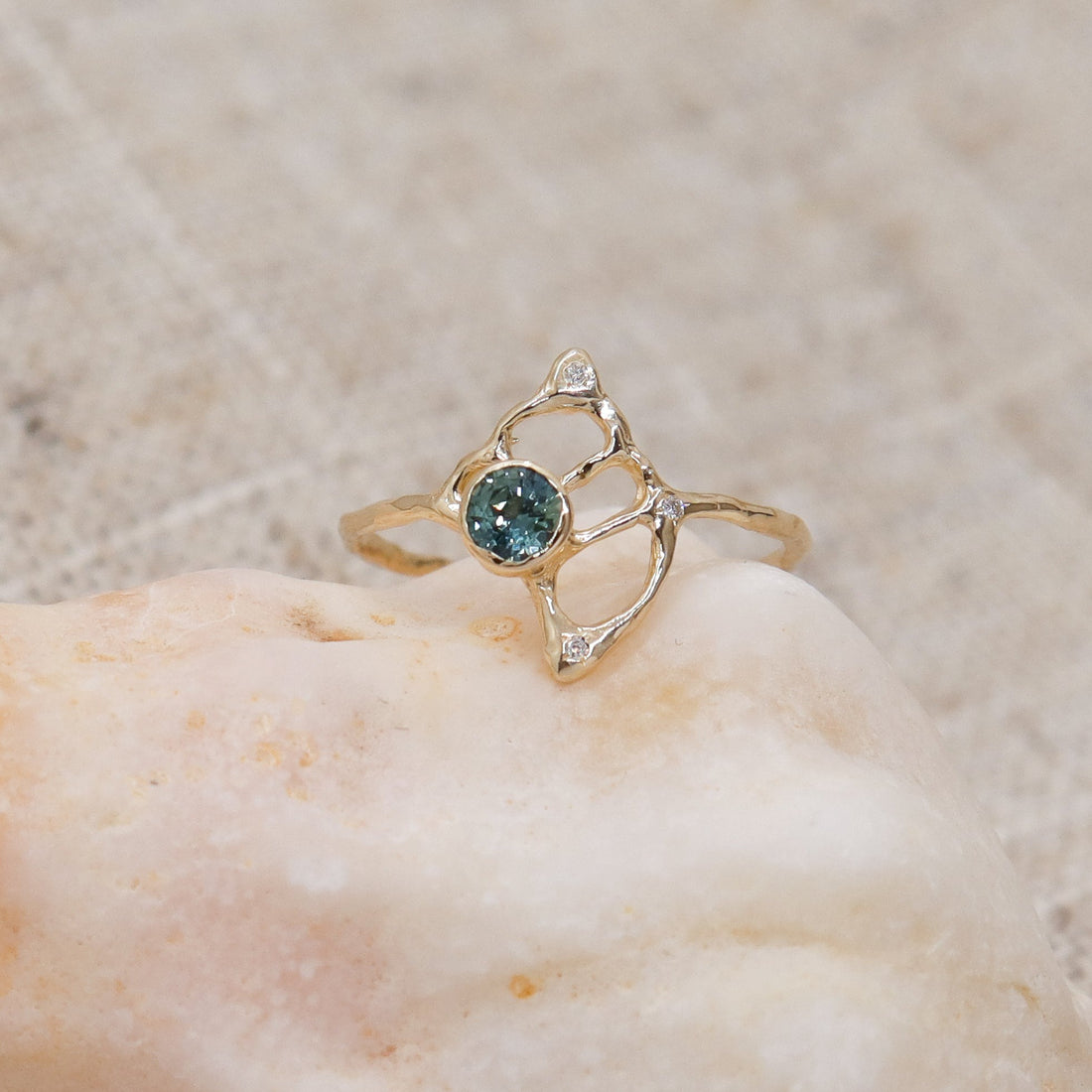Custom Sacred Sea Ring with Sapphire and Diamonds