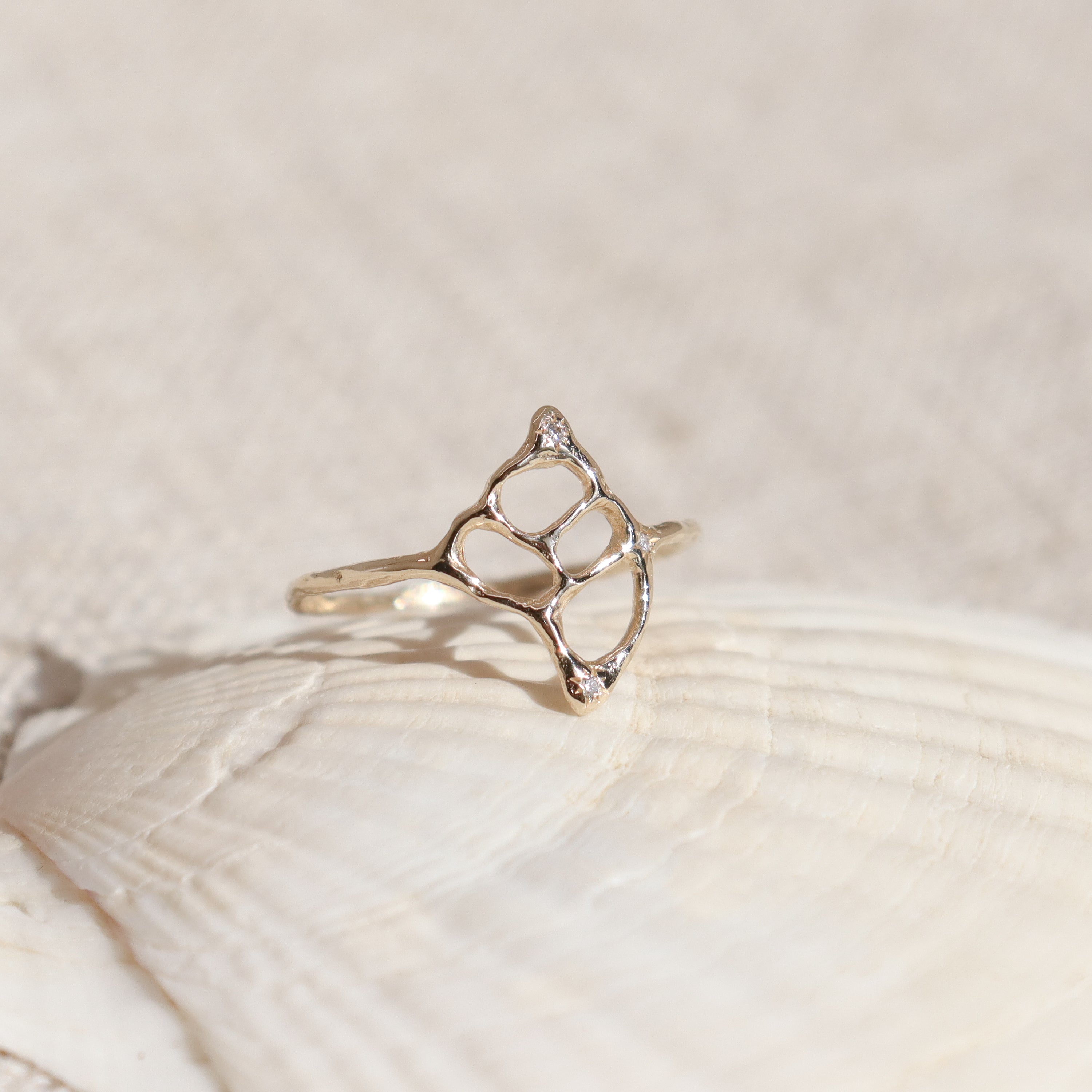 The Sacred Sea | 14k Gold Conch Shell Ring with Diamonds – From Isla