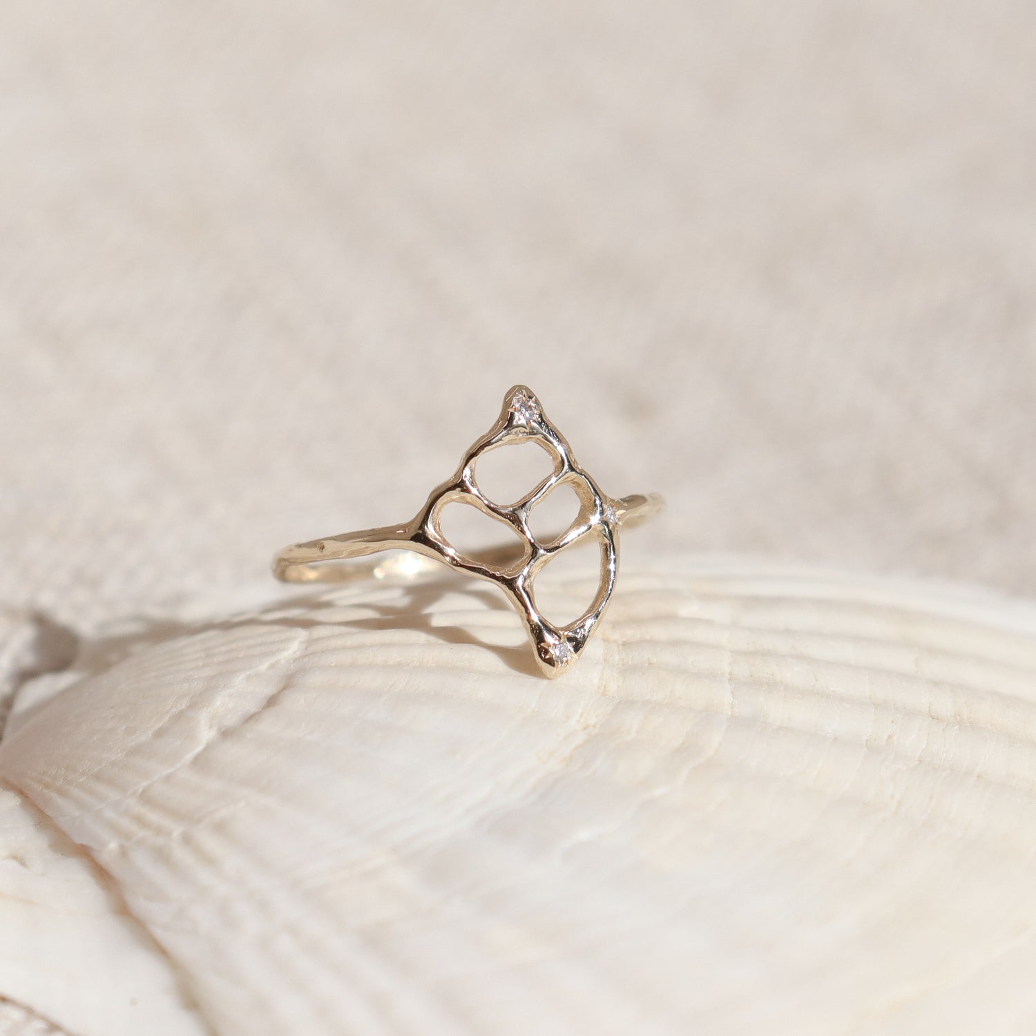 The Sacred Sea | 14k Gold Conch Shell Ring with Diamonds
