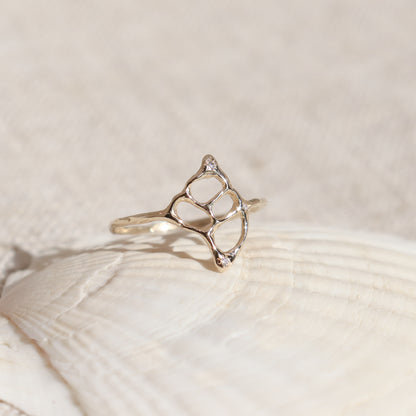 The Sacred Sea | 14k Gold Conch Shell Ring with Diamonds