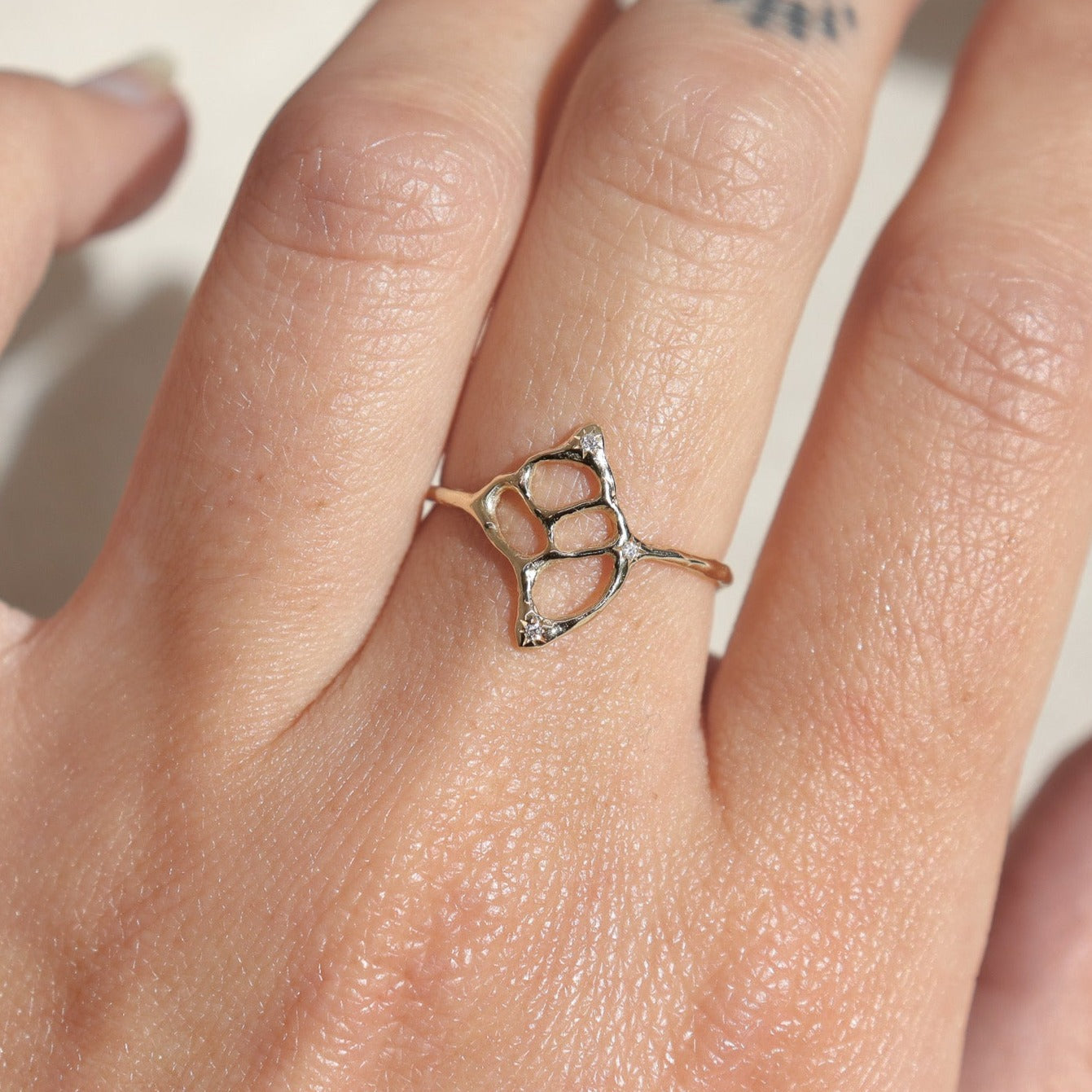 The Sacred Sea | 14k Gold Conch Shell Ring with Diamonds