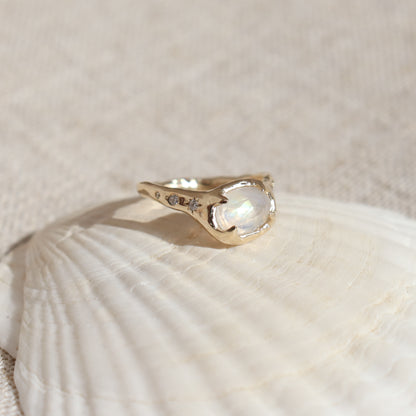 The Realm | Moonstone and Star Set Diamond Ring, 14k Gold