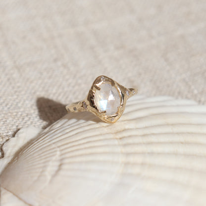 The Selene | Moonstone and Diamond Ring, 14k Gold