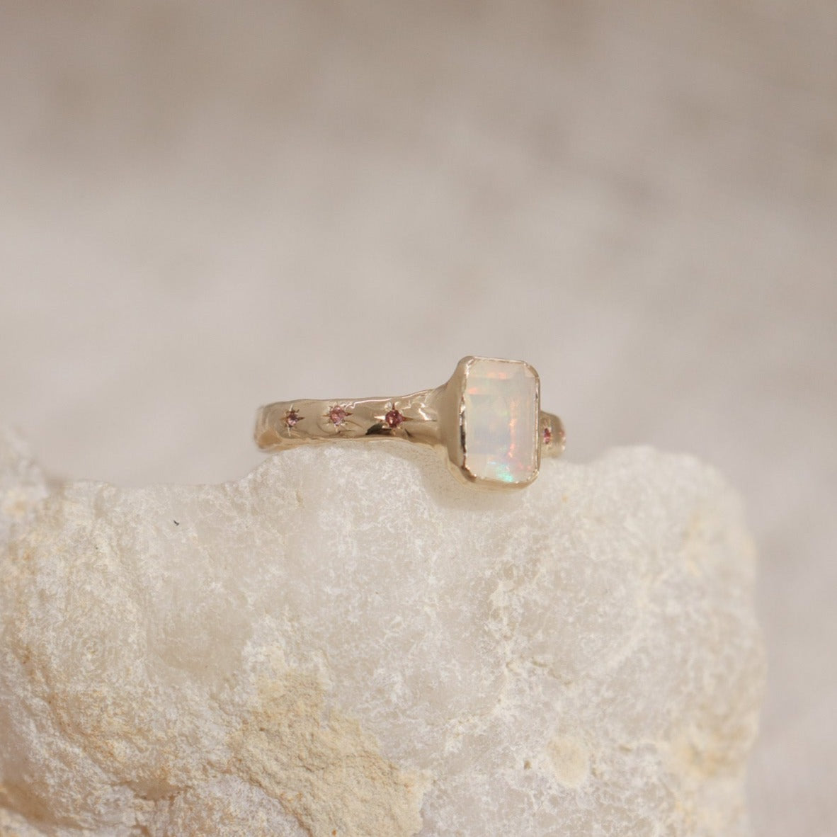 Ethereal Dream Ring | Ethiopian Opal, Ombre Pink Sapphires, 14k Gold