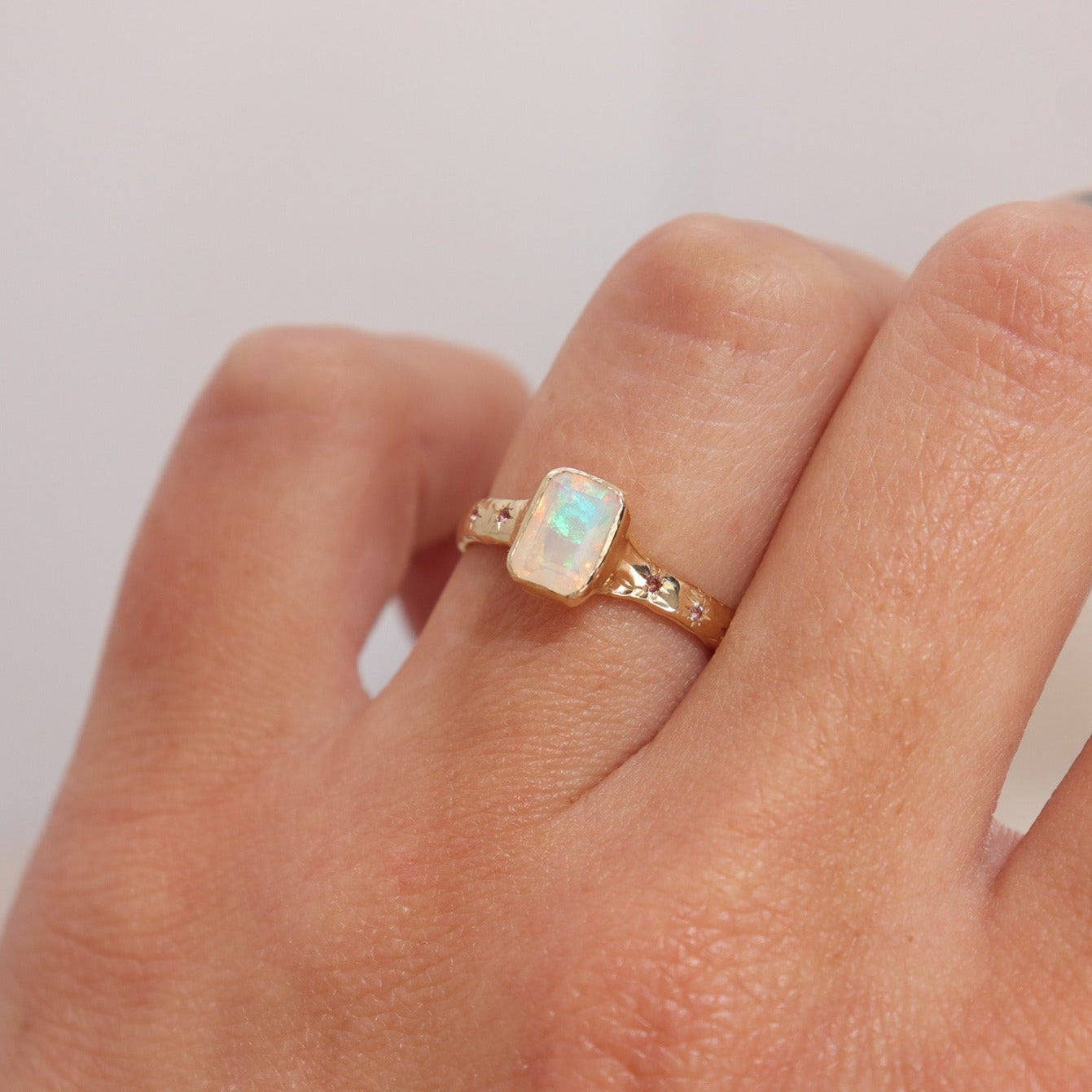 Ethereal Dream Ring | Ethiopian Opal, Ombre Pink Sapphires, 14k Gold