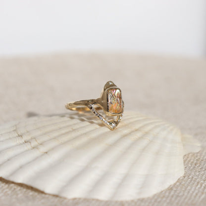 Starfall Ring | Rainbow Lattice Sunstone, Diamonds, 14k Gold