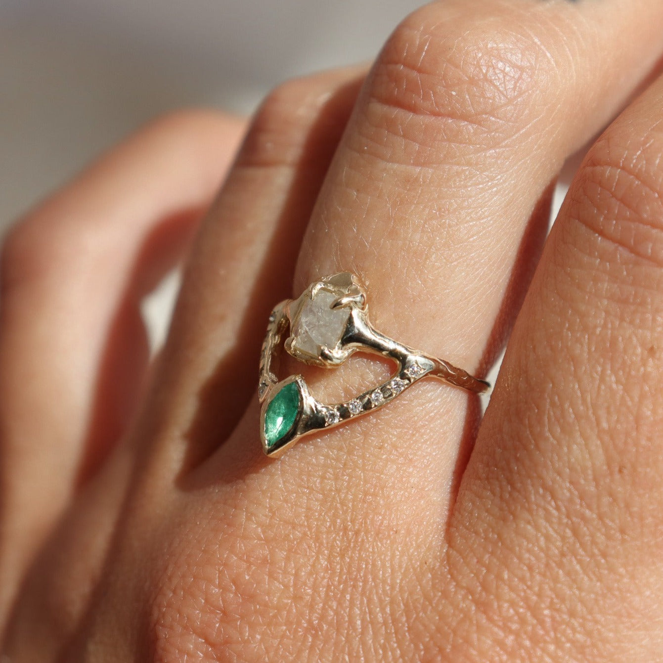 Reflections Ring | Icy Diamond, Emerald, Diamonds, 14k gold