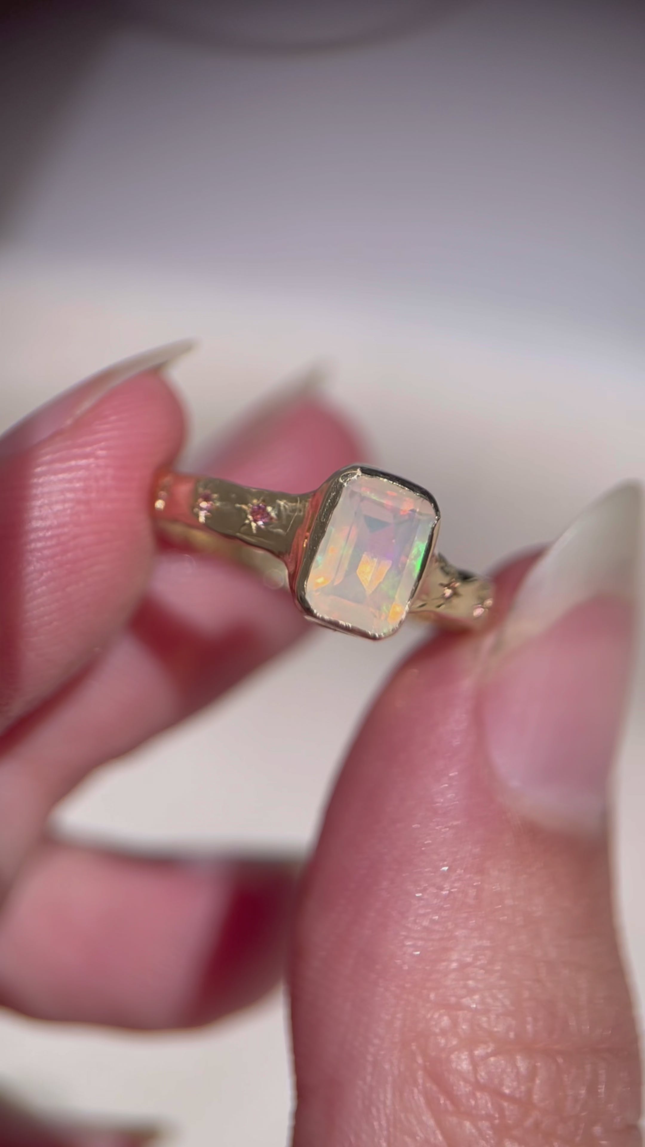 Ethereal Dream Ring | Ethiopian Opal, Ombre Pink Sapphires, 14k Gold