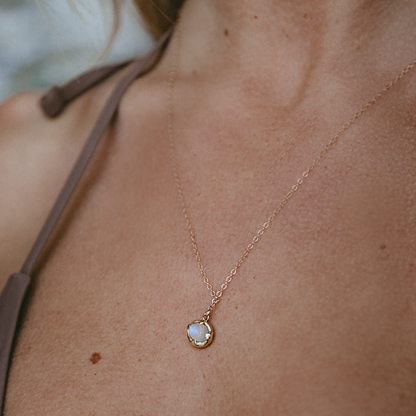 The Aurora | Rose Cut Moonstone Pendant Necklace, 14k Gold