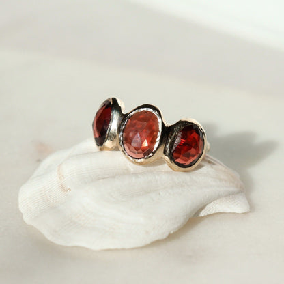 Garnet Trio Ring | 14k Gold