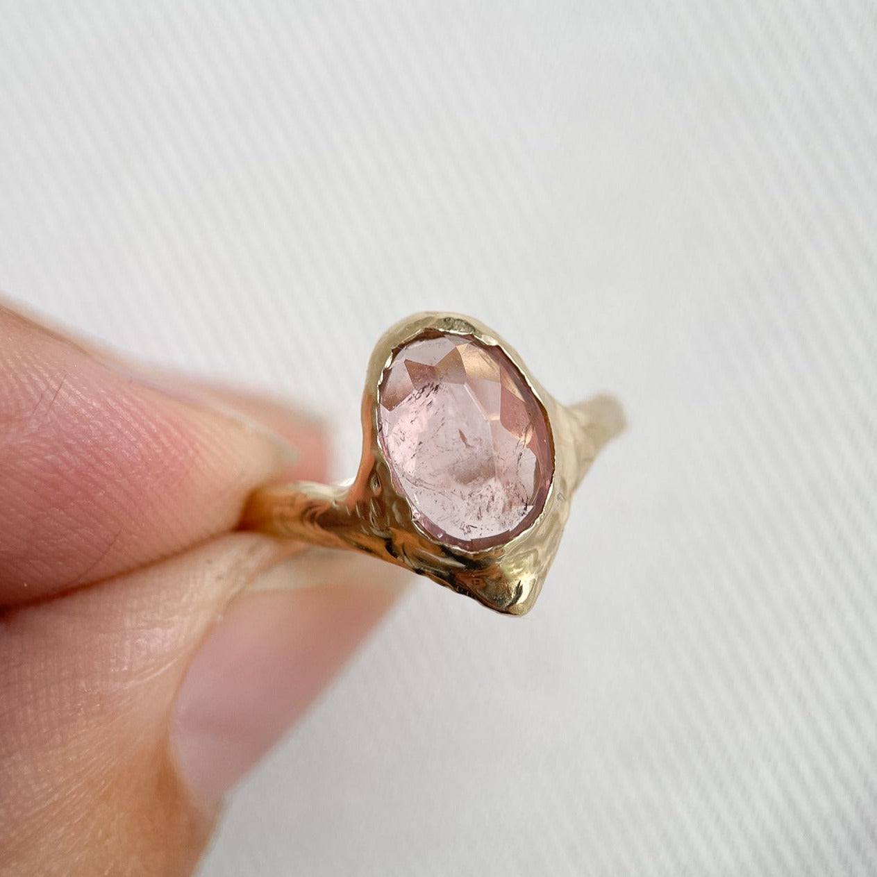 Pink tourmaline ring set in 14k gold