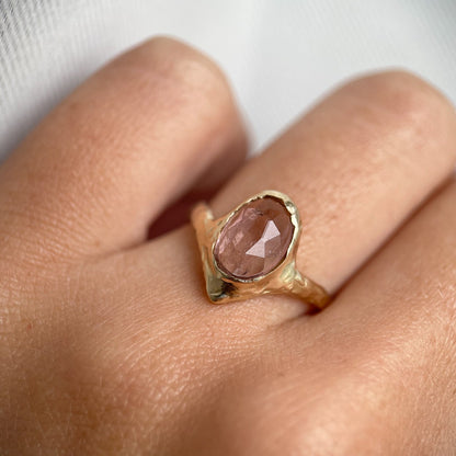 Rose cut pink tourmaline ring set in 14k gold
