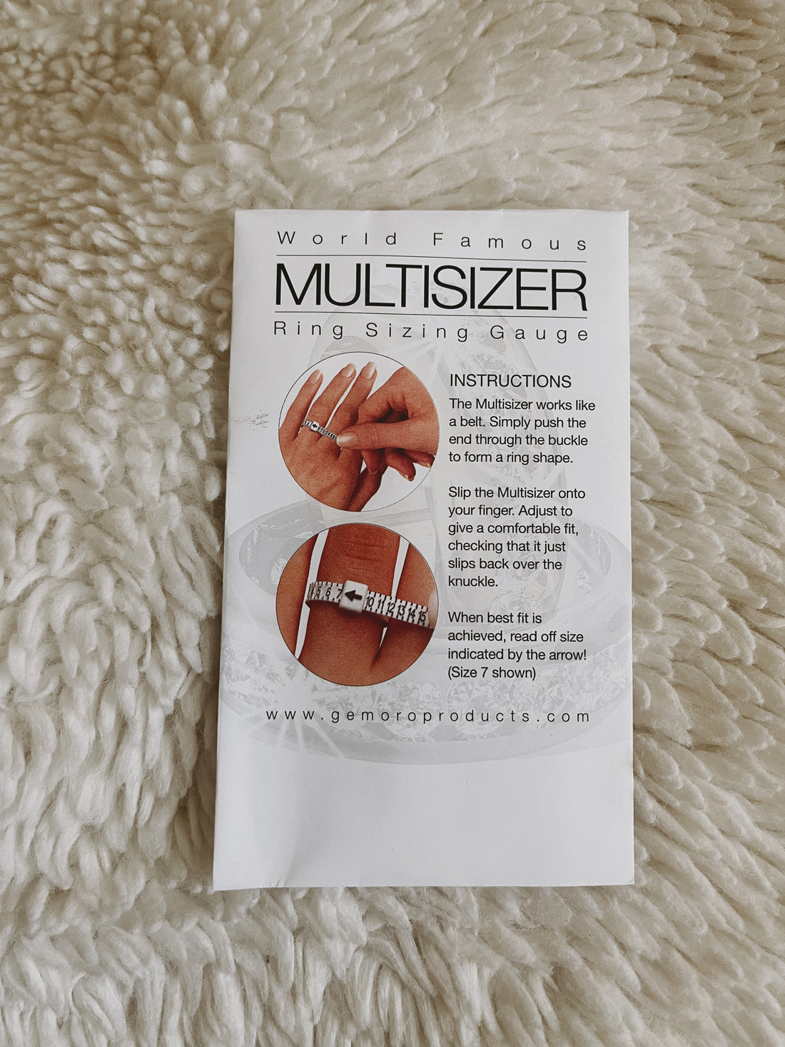The packaging of the ring sizing tool, called a multisizer