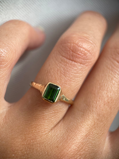 Forest Green Emerald Cut Tourmaline Ring | 14k Gold