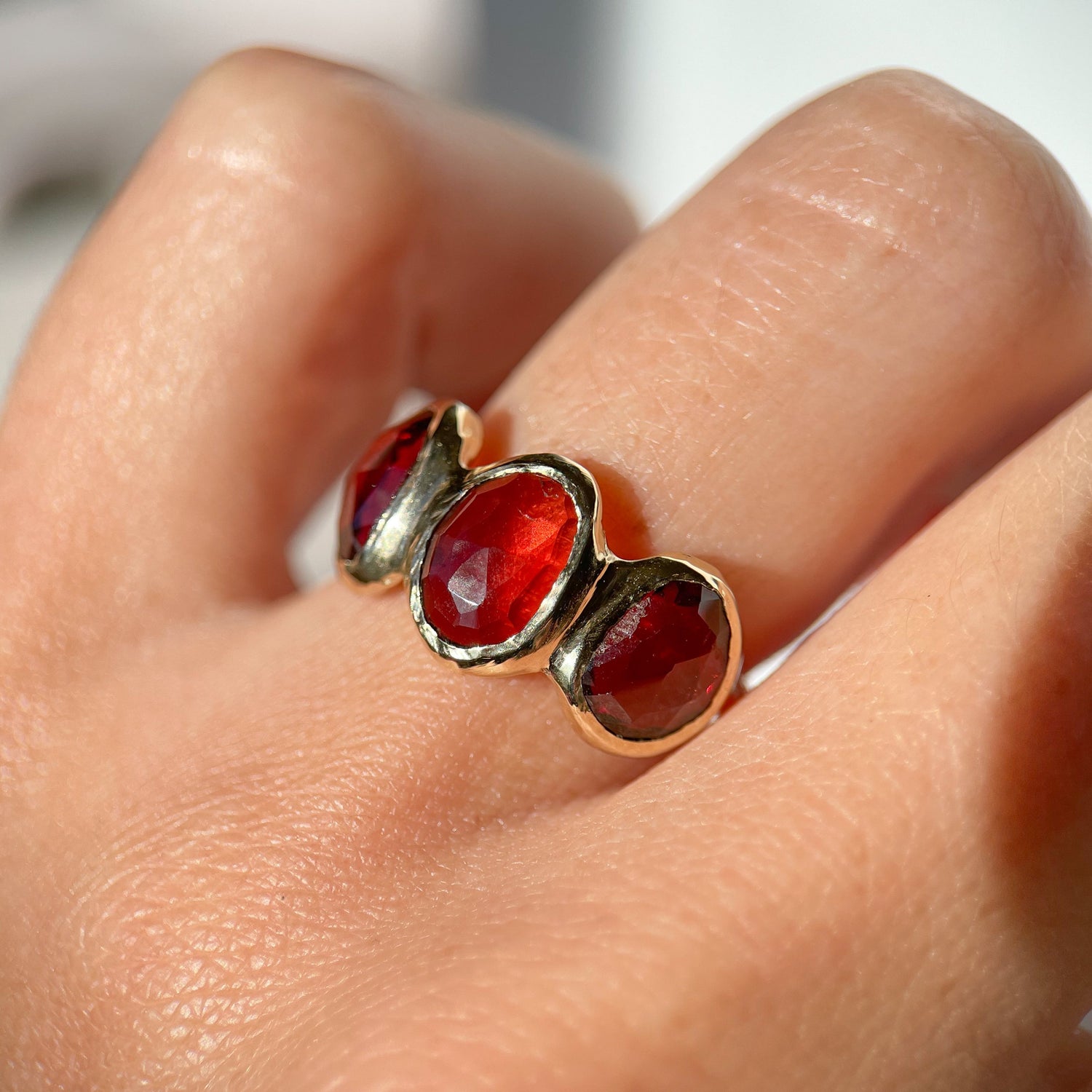 Garnet Trio Ring | 14k Gold