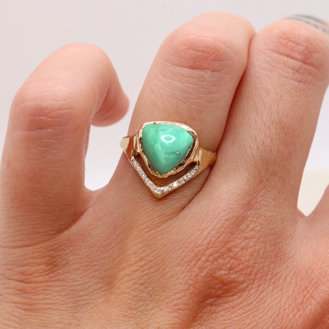 Variscite Trillion with Diamonds Ring | made to order